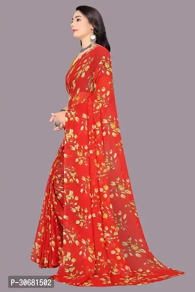 Stylish Red Chiffon Saree With Blouse Piece For Women-thumb3