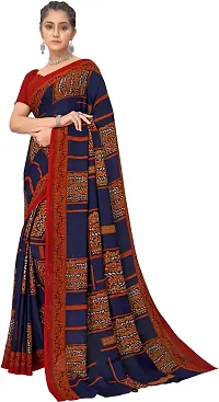 Stylish Navy Blue Georgette Saree With Blouse Piece For Women-thumb3