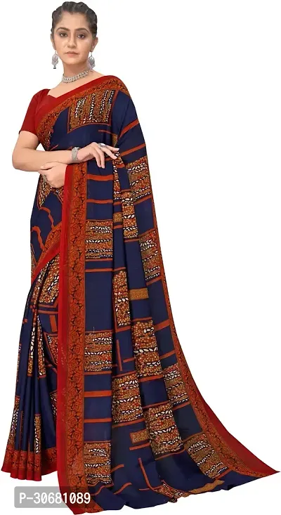 Stylish Navy Blue Georgette Saree With Blouse Piece For Women-thumb4