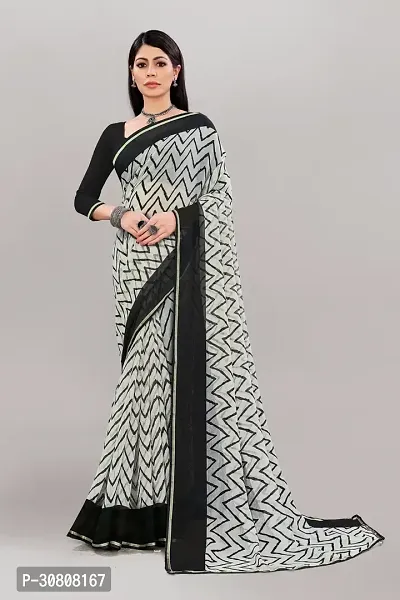 Stylish Grey Georgette Saree With Blouse Piece For Women-thumb0