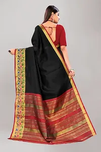 Stylish Black Cotton Saree With Blouse Piece For Women-thumb1