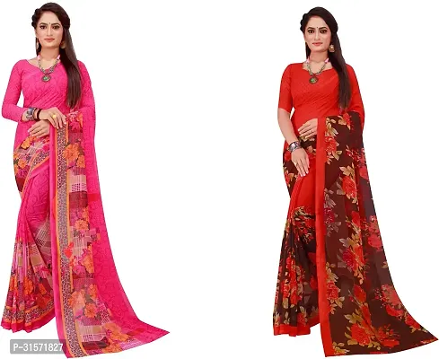 Stylish Georgette Multicoloured Printed Saree with Blouse piece For Women Pack Of 2