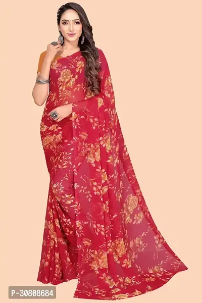 Stylish Red Georgette Saree With Blouse Piece For Women