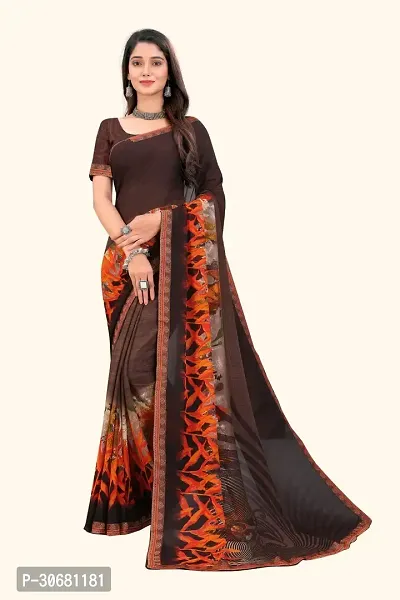 Stylish Brown Georgette Saree With Blouse Piece For Women-thumb0