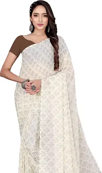 Stylish White Georgette Saree With Blouse Piece For Women-thumb2