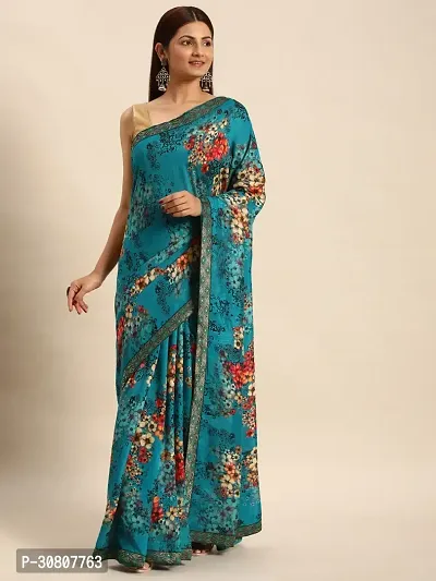 Stylish Blue Chiffon Saree With Blouse Piece For Women-thumb0