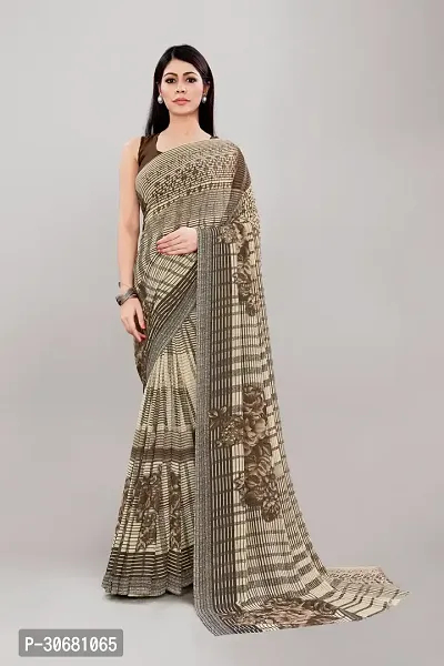 Stylish Brown Georgette Saree With Blouse Piece For Women-thumb0