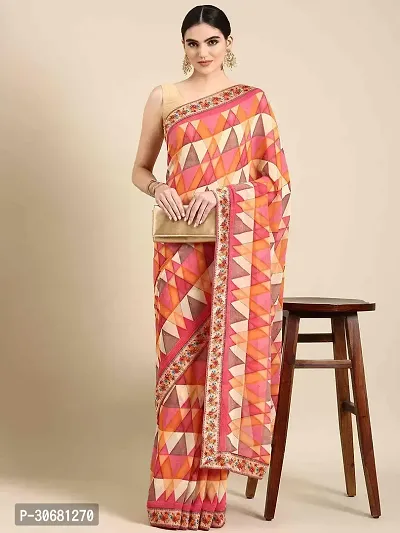 Stylish Pink Georgette Saree With Blouse Piece For Women-thumb0