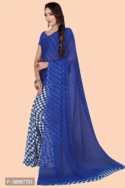 Stylish Blue Chiffon Saree With Blouse Piece For Women-thumb3