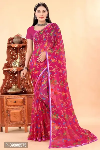 Stylish Pink Georgette Saree With Blouse Piece For Women