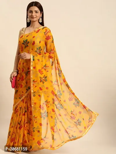 Stylish Yellow Chiffon Saree With Blouse Piece For Women-thumb3