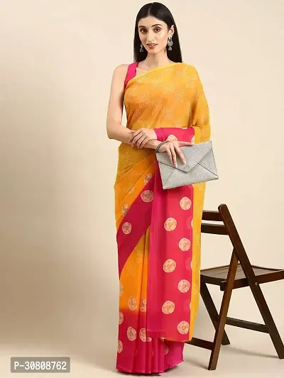 Stylish Yellow Chiffon Saree With Blouse Piece For Women