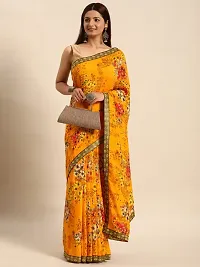 Stylish Yellow Chiffon Saree With Blouse Piece For Women-thumb2