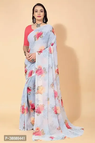 Stylish Off White Georgette Saree Without Blouse Piece For Women-thumb0