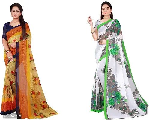 Stylish Georgette Multicoloured Printed Saree with Blouse piece For Women Pack Of 2-thumb0