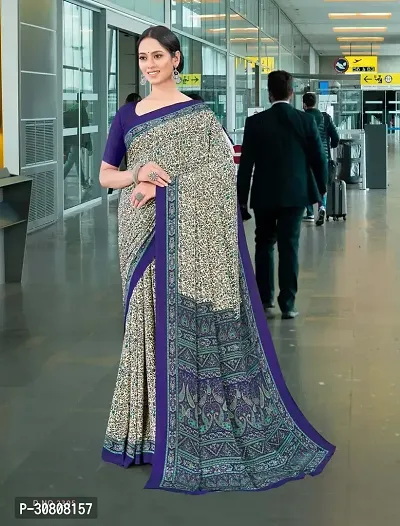 Stylish Grey Crepe Saree With Blouse Piece For Women