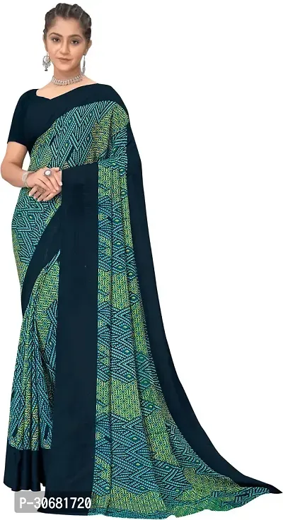 Stylish Green Georgette Saree With Blouse Piece For Women-thumb0