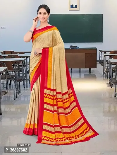 Stylish Beige Crepe Saree With Blouse Piece For Women-thumb0