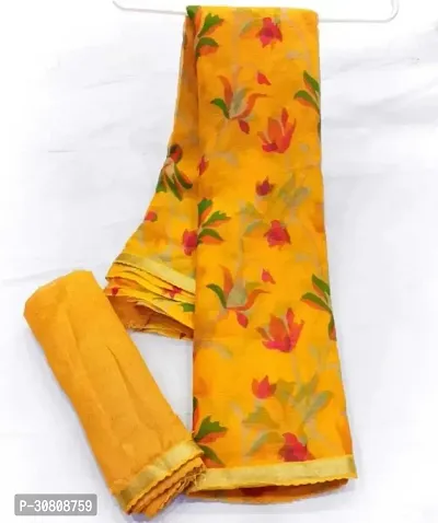 Stylish Yellow Chiffon Saree With Blouse Piece For Women