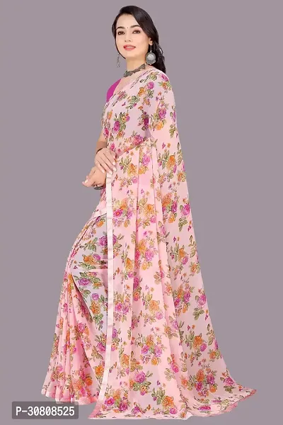 Stylish Pink Chiffon Saree With Blouse Piece For Women-thumb3