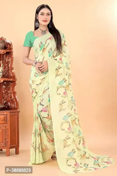 Stylish Yellow Georgette Saree Without Blouse Piece For Women