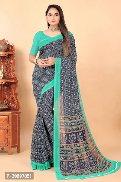 Stylish Blue Georgette Saree With Blouse Piece For Women