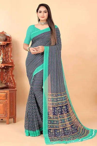 Stylist Silk Blend Saree With Blouse Piece For Women