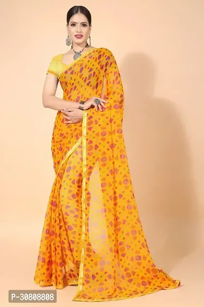 Stylish Yellow Georgette Saree With Blouse Piece For Women