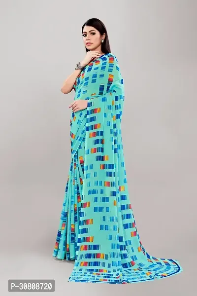 Stylish Turquoise Georgette Saree With Blouse Piece For Women-thumb3