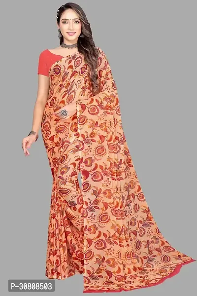 Stylish Peach Chiffon Saree With Blouse Piece For Women