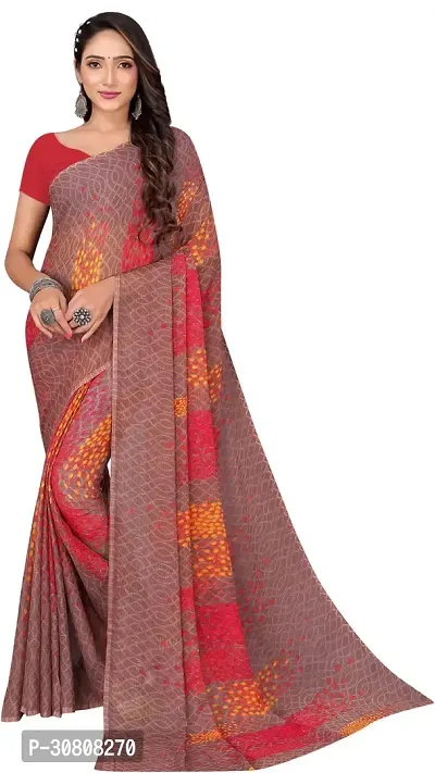 Stylish Maroon Georgette Saree With Blouse Piece For Women