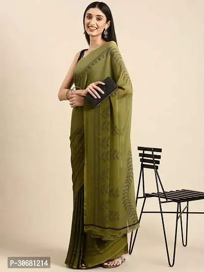 Stylish Green Georgette Saree With Blouse Piece For Women-thumb0