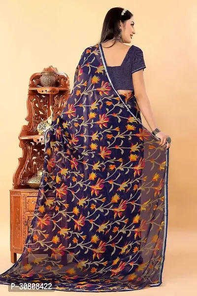 Stylish Navy Blue Georgette Saree With Blouse Piece For Women-thumb3