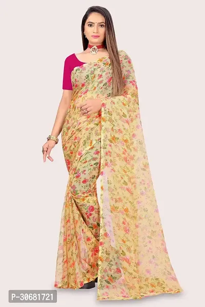 Stylish Yellow Georgette Saree Without Blouse Piece For Women-thumb0