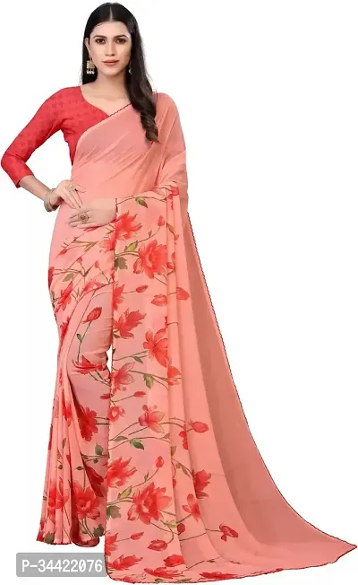 Beautiful Georgette Printed Women Saree with Blouse Piece-thumb0