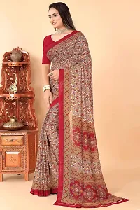 Stylish Beige Georgette Saree With Blouse Piece For Women-thumb1