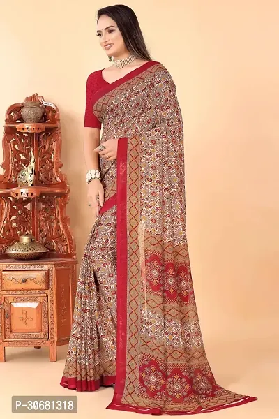 Stylish Beige Georgette Saree With Blouse Piece For Women-thumb2