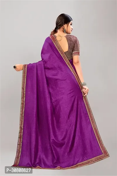 Stylish Purple Silk Blend Saree With Blouse Piece For Women-thumb2