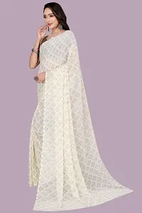 Stylish White Chiffon Saree With Blouse Piece For Women-thumb2