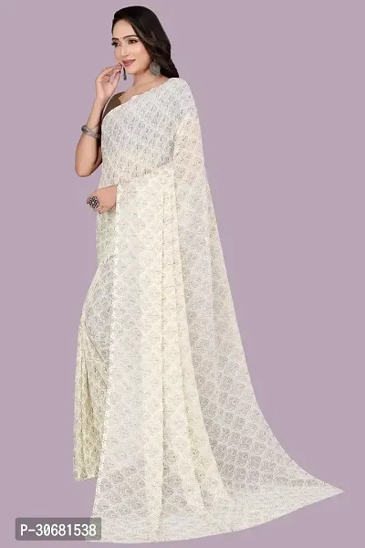 Stylish White Chiffon Saree With Blouse Piece For Women-thumb3