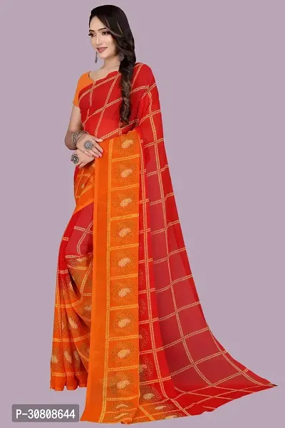 Stylish Red Chiffon Saree With Blouse Piece For Women-thumb3