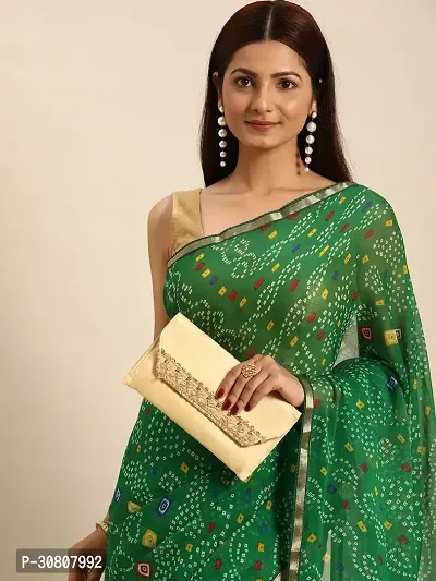 Stylish Green Chiffon Saree With Blouse Piece For Women-thumb5