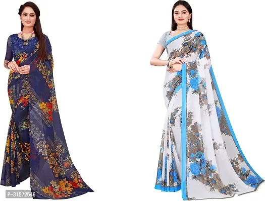 Stylish Georgette Multicoloured Printed Saree with Blouse piece For Women Pack Of 2