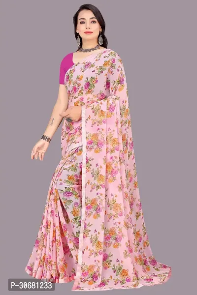 Stylish Pink Chiffon Saree With Blouse Piece For Women-thumb0