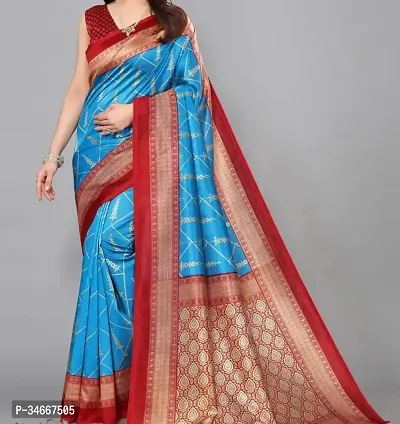 Stylish Blue Art Silk Printed Saree with Blouse Piece For Women-thumb0