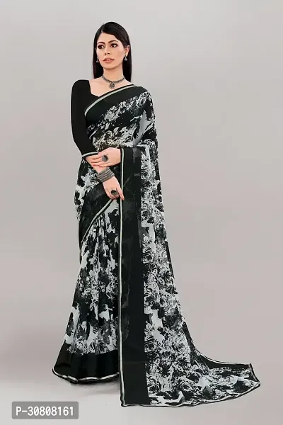 Stylish Grey Georgette Saree With Blouse Piece For Women-thumb0