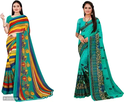 Stylish Georgette Multicoloured Printed Saree with Blouse piece For Women Pack Of 2-thumb0