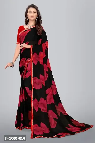 Stylish Black Chiffon Saree With Blouse Piece For Women