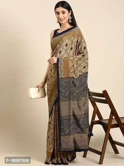 Stylish Brown Chiffon Saree With Blouse Piece For Women-thumb0