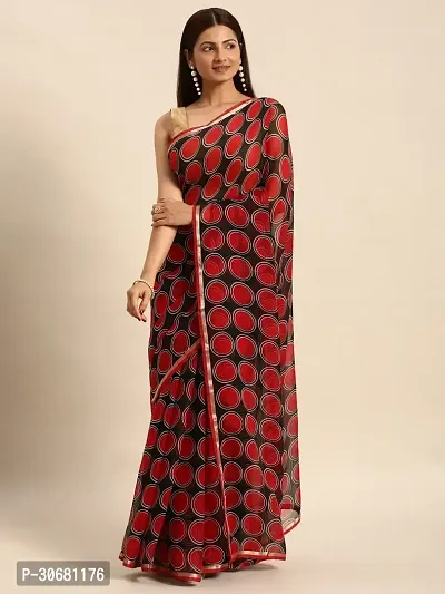 Stylish Red Chiffon Saree With Blouse Piece For Women-thumb0